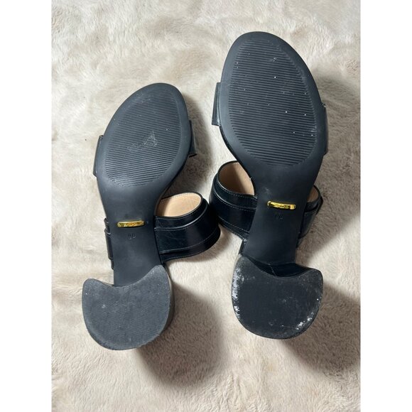 Lauren Ralph Lauren Black Leather Strappy Block Heel Sandals With Silver Buckle - Picture 9 of 12